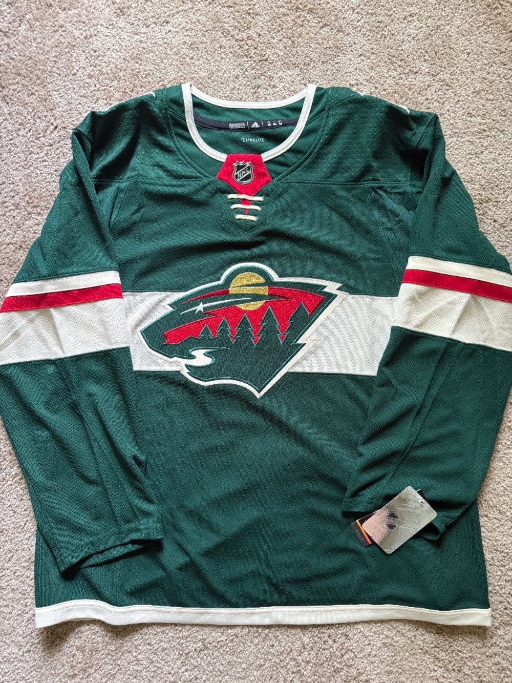 NEW Adidas Minnesota Wild Authentic Adizero Home Jersey NWT Fight Strap Size 56